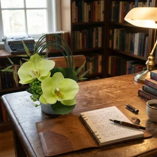 【HUGO DECO 榆果傢飾】綠蝴蝶蘭芒萁香氛花藝(擬真花/永不凋零/禮物/佈置/人造花)