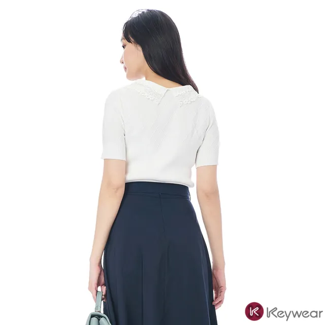 【KeyWear 奇威名品】浪漫拼接翻領針織上衣