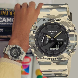【CASIO 卡西歐】G-SHOCK 迷彩酷炫八角雙顯手錶 電子錶 學生錶 送禮 禮物 推薦(GA-2100CM-5A)