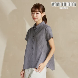【YVONNE 以旺傢飾】棉麻細條紋短袖襯衫-岩石灰