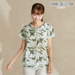 【YVONNE 以旺傢飾】棉麻印花短袖上衣-橄欖綠