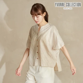 【YVONNE 以旺傢飾】泡泡印花短袖開襟衫-奶茶棕