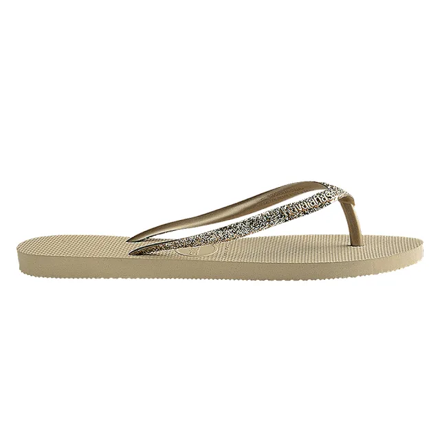 【havaianas 哈瓦仕】拖鞋 女鞋 夾腳拖 閃亮 細帶 Slim Glitter II 沙灰色 4146975-0154W (哈瓦士)