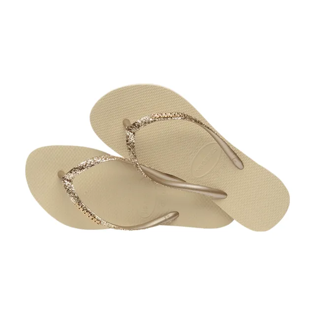 【havaianas 哈瓦仕】拖鞋 女鞋 夾腳拖 閃亮 細帶 Slim Glitter II 沙灰色 4146975-0154W (哈瓦士)