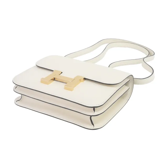 【Hermes 愛馬仕】Mini Constance 18cm Swift 小牛皮斜背包(I2奶油白/W刻/金釦)