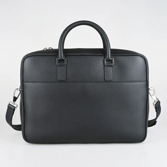 【BURBERRY 巴寶莉】BURBERRY Ellsworth立體銀字LOGO小牛皮拉鍊手提/肩背/斜背公事包(黑)