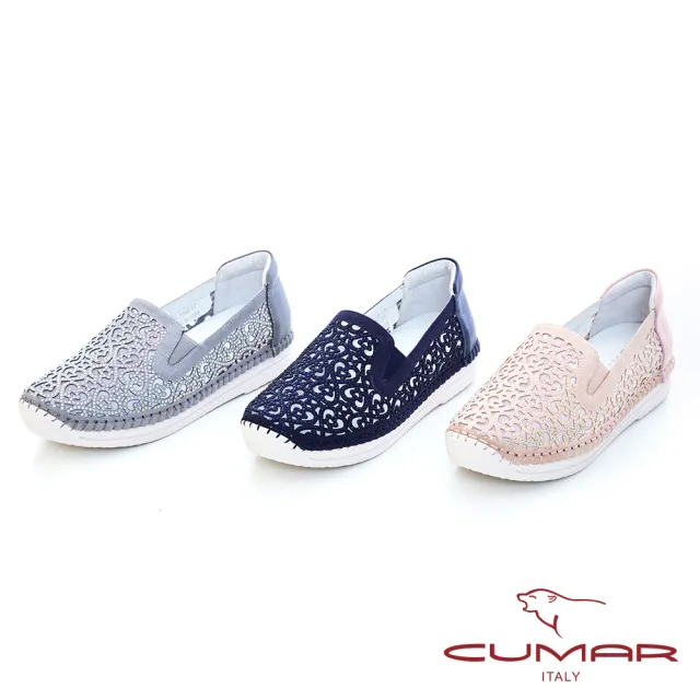 【CUMAR】水鑽鏤空透氣樂福休閒鞋726-1365 (藍色)