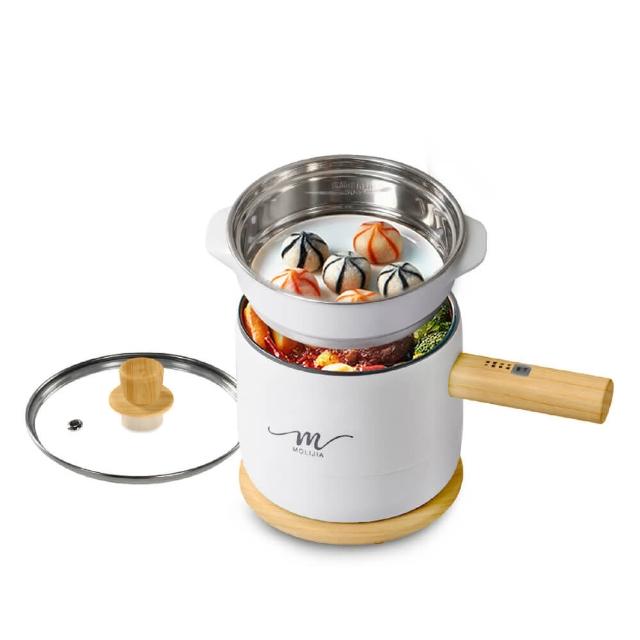 【MOLIJIA 魔力家】M17 多功能美食料理不沾快煮電火鍋/煮飯/蒸煮鍋-木紋款(BY011017)