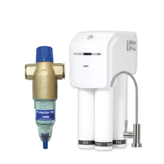 【BWT 德國倍世】SLIM4 四道式鎂離子生飲水淨水器+手動反洗雜質過濾器(SLIM 4 + Protector)
