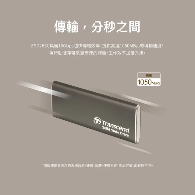 【Transcend 創見】ESD265C 1TB USB3.1/Type C 輕薄雙介面外接SSD行動固態硬碟-玄鐵灰(TS1TESD265C)