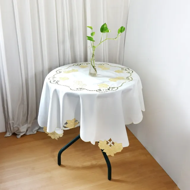 【LASSLEY】花朵刺繡方形桌巾｜茶几巾-110X110cm(圓桌 正方桌 茶几桌 客廳 餐桌 桌布 百合花)