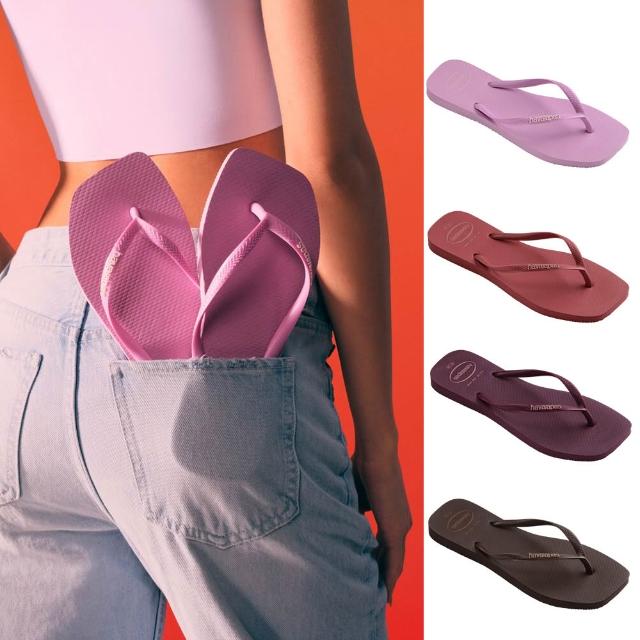 【havaianas 哈瓦仕】拖鞋 女鞋 夾腳拖 方形 鑽石切割 Slim Square Logo Pop Up 多款任選 4148959