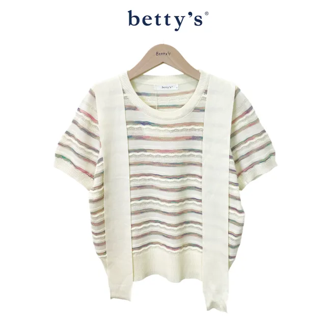 【betty’s 貝蒂思】知性橫條壓花假兩件披肩針織上衣(共二色)