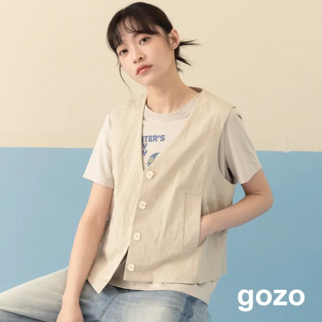 【gozo】V領後腰抽繩造型背心(兩色)