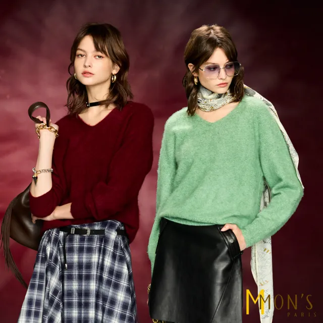 【MON’S】V領喀什米爾羊絨精品上衣 (2色任選)