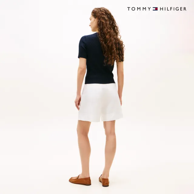 【TOMMY HILFIGER】官方旗艦館絞花針織短袖針織上衣_藍色