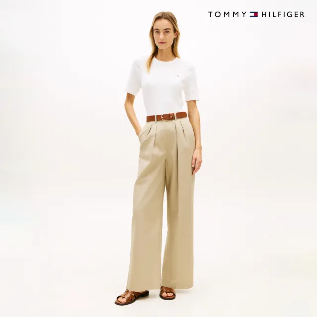 【TOMMY HILFIGER】官方旗艦館絞花針織短袖針織上衣_裸色