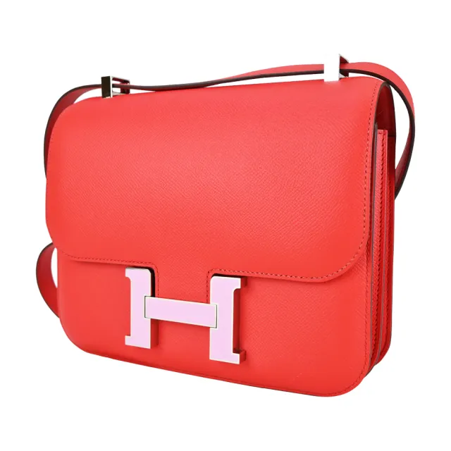 【Hermes 愛馬仕】Constance 24CM AL Epsom 牛皮斜背包(D刻/S3心紅 /琺瑯釦)