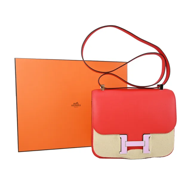 【Hermes 愛馬仕】Constance 24CM AL Epsom 牛皮斜背包(D刻/S3心紅 /琺瑯釦)
