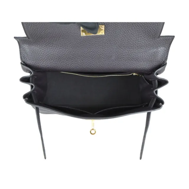 【Hermes 愛馬仕】Kelly 28CM T刻 TC牛皮 手提/肩背凱莉包(3W 鉛筆黑/金釦)