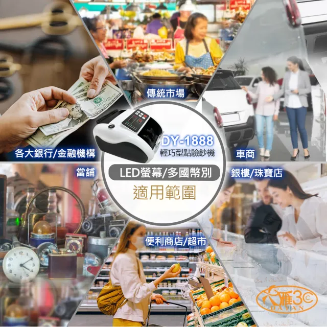【DAYAN 大雁】DY-1888 迷你多功能點驗鈔機(迷你精巧｜多國幣別｜插電款｜附外接小螢幕+防塵套｜保固一年)