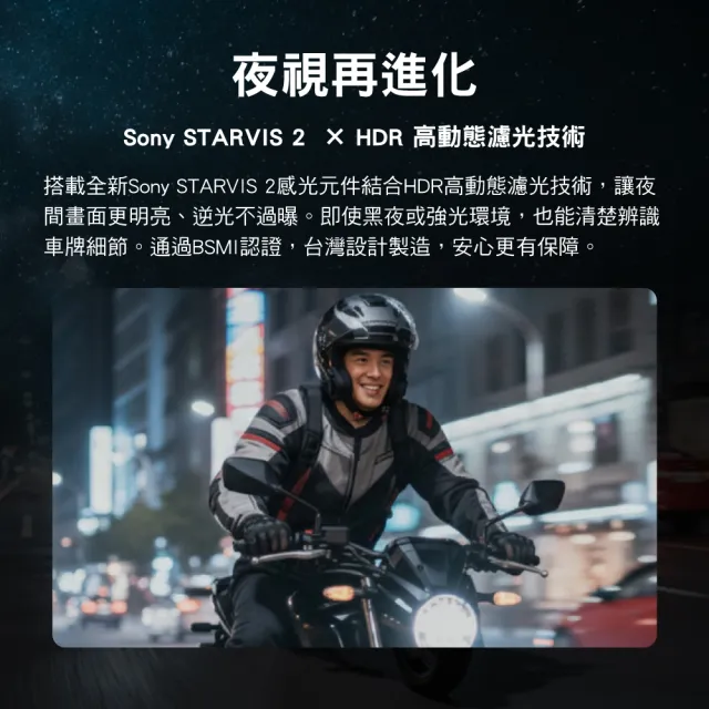 【PX 大通】SONY STARVIS 2代星光夜視1080P HDR機車行車記錄器WIFI 行車紀錄器 前後雙鏡(GX5 HR PRO)
