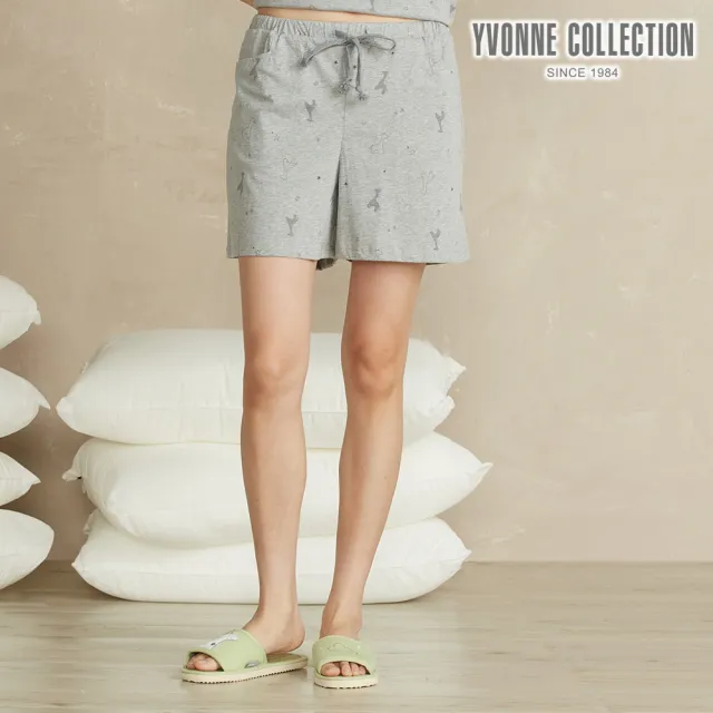 【YVONNE 以旺傢飾】長頸鹿印花短褲-迷霧灰