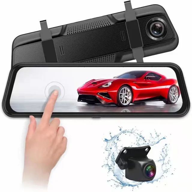 【JINPEI 錦沛】10吋觸控全螢幕、後視鏡行車記錄器、FULL HD 高畫質、前後雙錄(贈64GB)