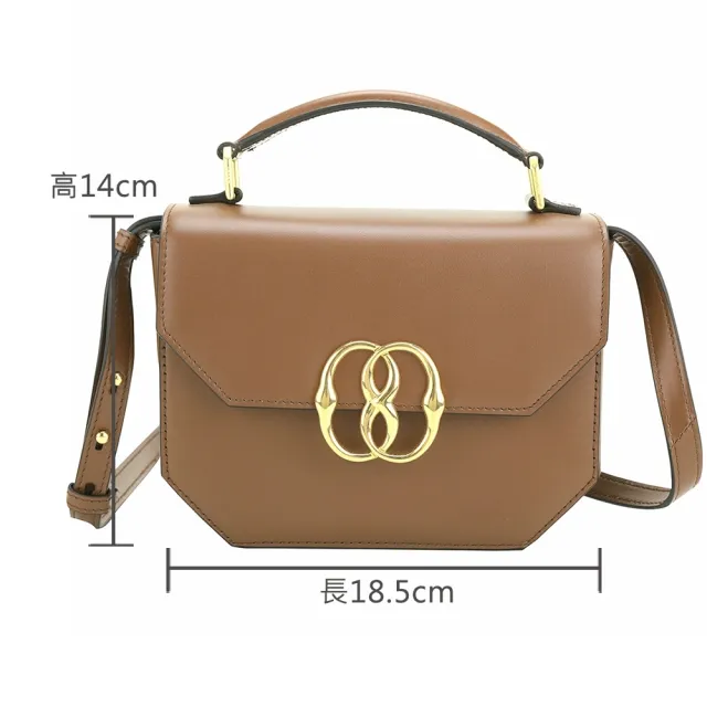 【BALLY】Emblem Logo鏤空金屬牛皮方型手提 斜背包-棕色