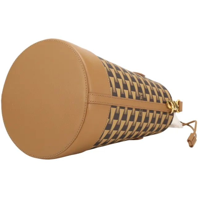 【BALLY】Pennant 老花帆布束口內袋手提 肩斜背水桶包-棕色