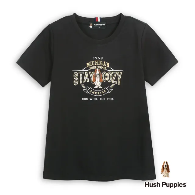 【Hush Puppies】女裝 T恤 經典美式復古刺繡狗T恤 (黑色 / 63211204)