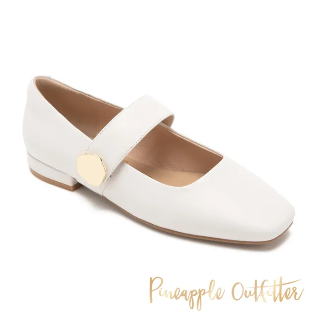 【Pineapple Outfitter】不規則釦飾真皮方頭瑪莉珍鞋DELL(白色)