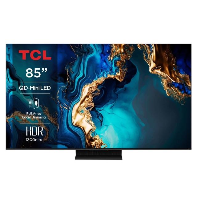 TCL 85QM8B 是一款高規格的 85 吋 4K QD Mini LED 液晶顯示器，支援 120Hz 重新整理率與 Google TV 系統，提供更清晰的畫面與更流暢的視訊體驗。內建 500 分割槽背光技術，亮度達 DLG HDR1300 尼特，確保畫面明亮璀璨。具備 TUV 萊茵認證，並支援 AirPlay、Disney、Netflix、YouTube、愛奇藝等多種串流平臺。內建杜比音效與運動偵測功能，提升居家娛樂體驗。