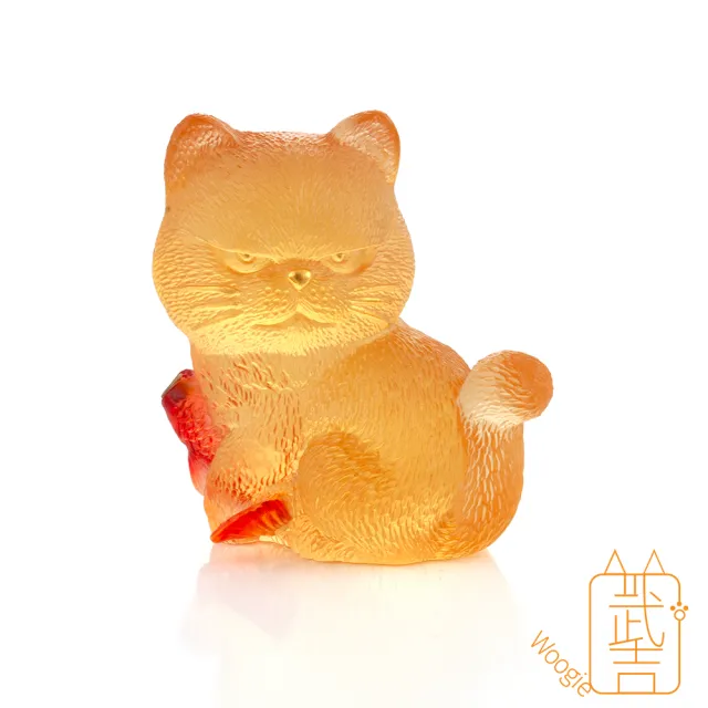 【Woogie武吉珠寶】設計師精品古法琉璃擺件(貓抓魚72x60mm)