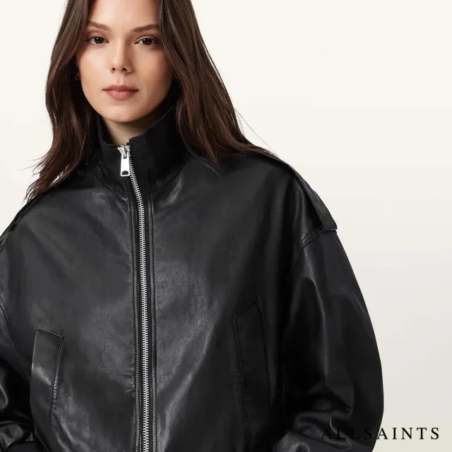 【ALLSAINTS】LOWDEN 寬鬆高領羊皮皮衣外套 W036LE(舒適版型)