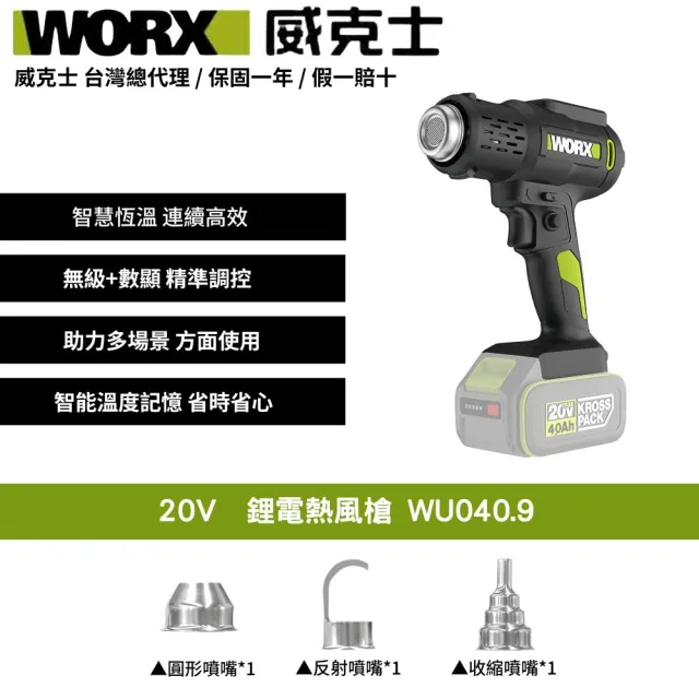 【WORX 威克士】鋰電熱風槍 手持熱風槍 無線熱風槍 20-600度 無極調溫 電烤機 熱風槍 水電工程 WU040.9