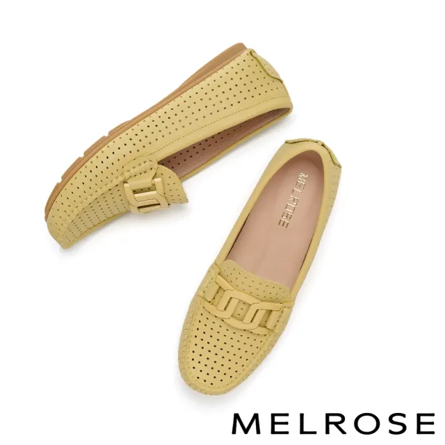【MELROSE】美樂斯 別致品味純色鏈條全真皮樂福平底鞋(黃)