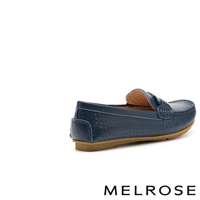 【MELROSE】美樂斯 別致品味純色鏈條全真皮樂福平底鞋(藍)