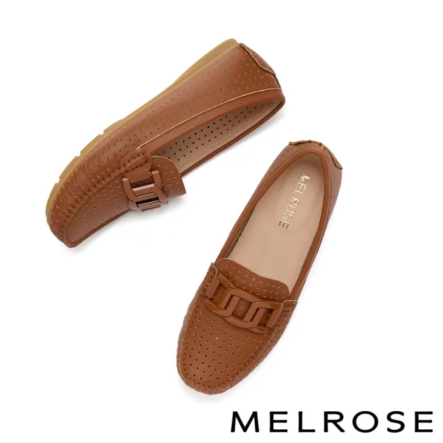 【MELROSE】美樂斯 別致品味純色鏈條全真皮樂福平底鞋(棕)