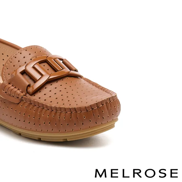 【MELROSE】美樂斯 別致品味純色鏈條全真皮樂福平底鞋(棕)