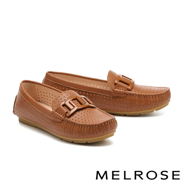 【MELROSE】美樂斯 別致品味純色鏈條全真皮樂福平底鞋(棕)