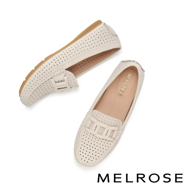 【MELROSE】美樂斯 別致品味純色鏈條全真皮樂福平底鞋(白)