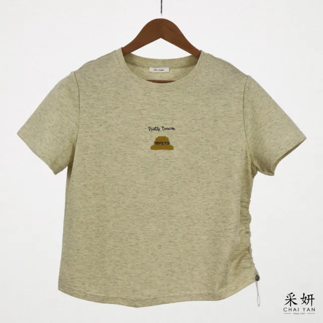 【CHAI YAN 采妍】字母帽子刺繡短袖上衣(春夏新款-65-78公斤可穿)