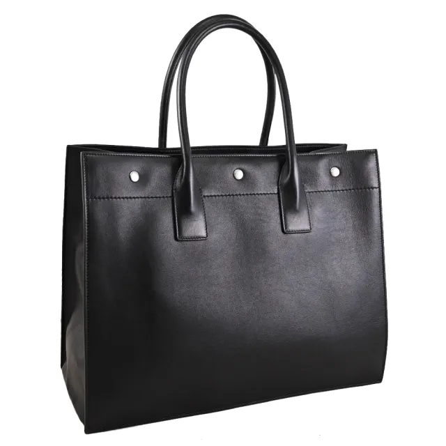 【YSL】Rive Gauche 簡約立體LOGO牛皮大容量商旅包托特包(黑)