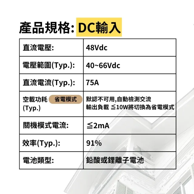 MEAN WELL 明緯 NTS-3200-148US(3200W 直流48V轉交流110V 逆變器)