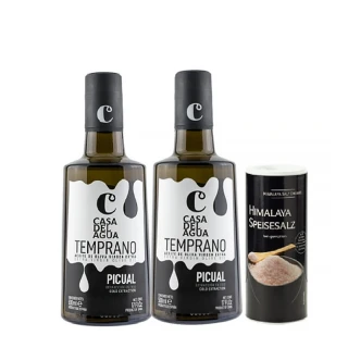 【Casa del Agua 歐嘉】西班牙特級冷壓初榨橄欖油 莊園頂級款500mlx2入(加送灑式玫瑰細鹽)