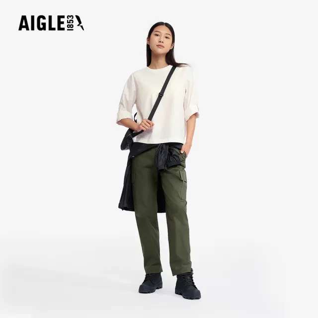 【AIGLE】女 抗UV防潑七分袖罩衫｜AG-5P253A131 米白(抗UV 防曬 防潑水 女 襯衫 女 罩衫)