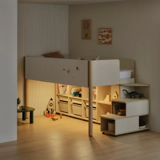 【iloom 怡倫家居】DOODLE 上下舖床架 三層櫃含照明(床架 雙層床 單人床架 雙人床架 兒童床架 收納床架)