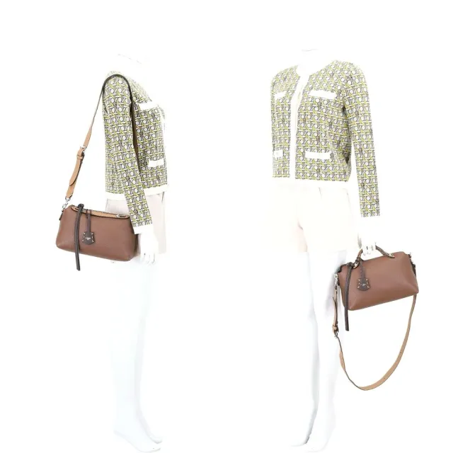 【FENDI 芬迪】By The Way Selleria 中款 撞色荔紋小牛皮手提/斜背包-棕色