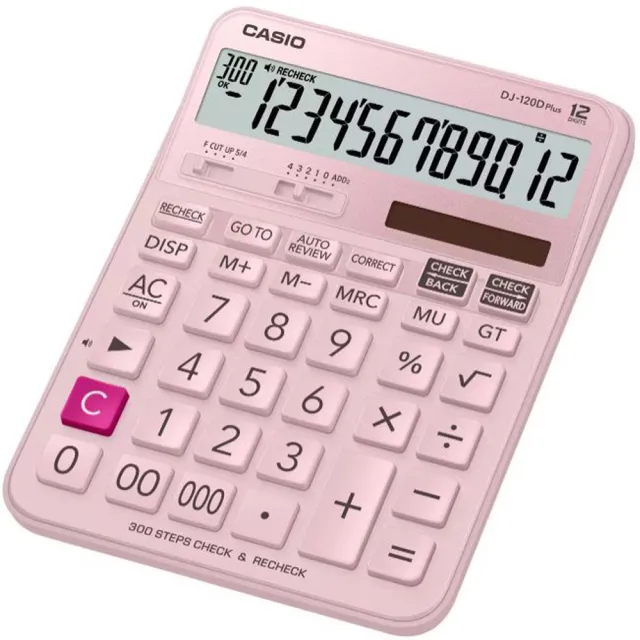 【CASIO 卡西歐】12位數桌上型商用計算機-粉紅(DJ-120D PLUS-PK)